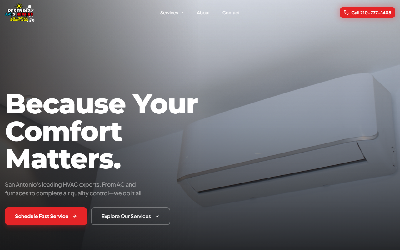 Resendiz A/C & Heating, a client website built by Regen Digital